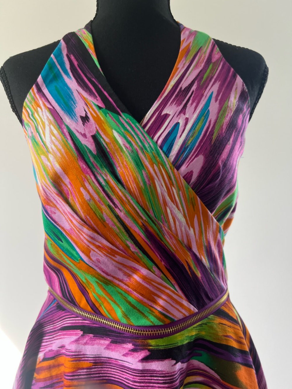 Calvin Klein Fit & Flare Dress 6 Multicolor Halter Pleated Skirt Party Cocktail - Picture 3 of 11
